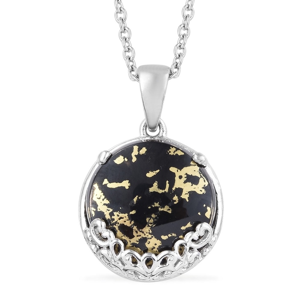 KARIS GOLDEN NITE PENDANT NECKLACE STEEL & PLATINUM BOND APPROX 18”